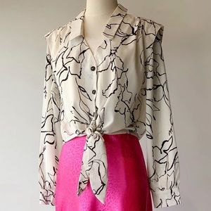 Button up tie front blouse